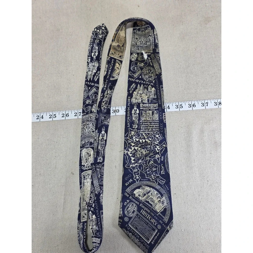 Museum Artifacts Roman Empire History Silk Tie Navy Blue Latin Map Education
